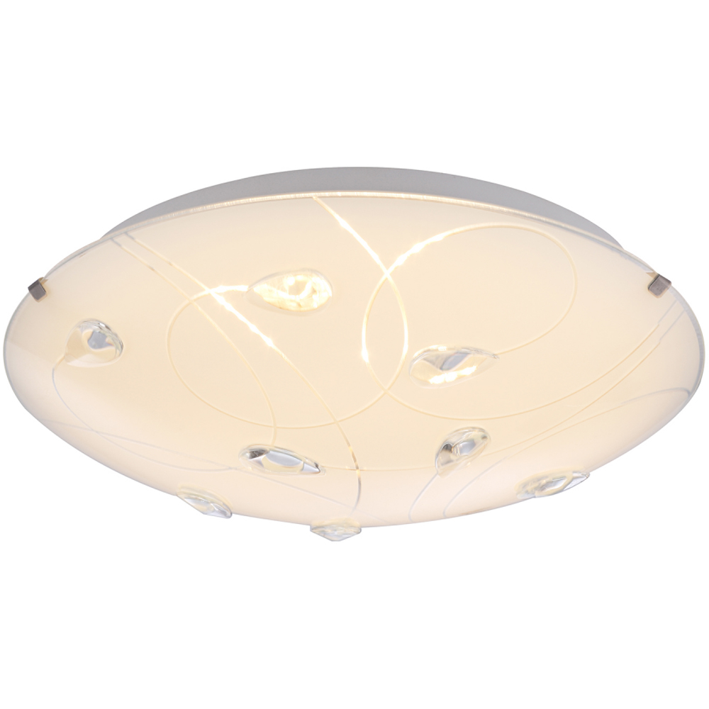 Happy Homewares Opal White Glass Flush Ceiling Light with Crystal Drops Image 2