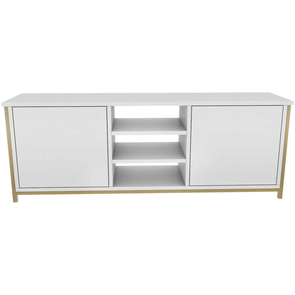 Decorotika Otis 2 Door 3 Shelf Gold and White TV Stand for 63 inch TV Image 3
