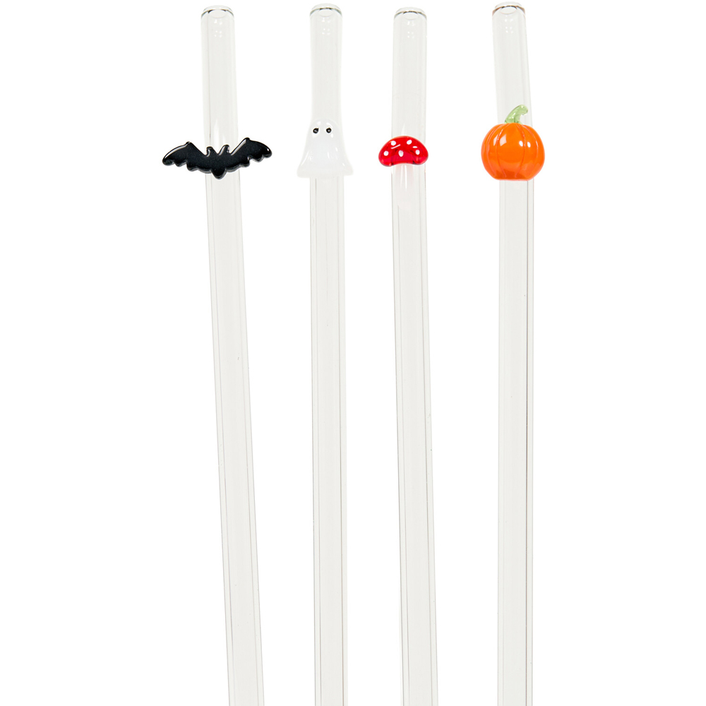 Pack of 4 Autumn and Halloween Icon Glass Straws Image 3