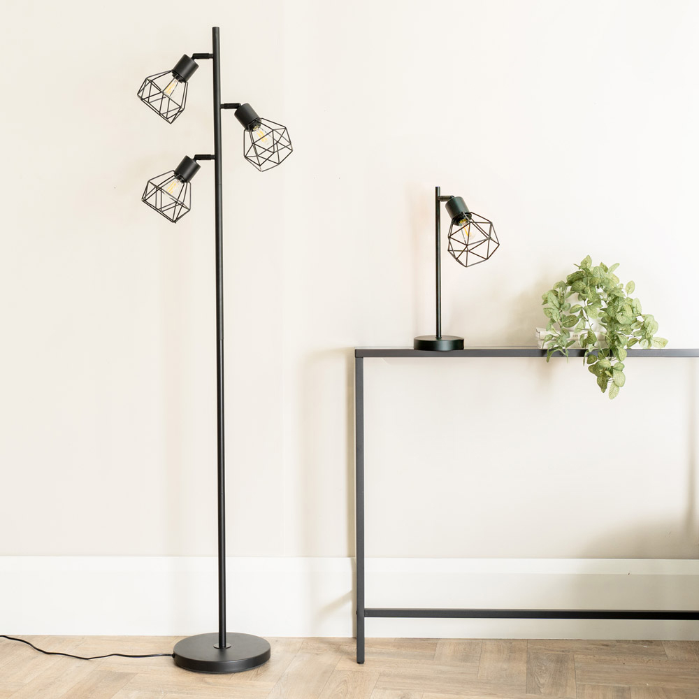 ValueLights Angus Matt Black Metal Geometric Basket Shade LED Table Lamp Image 4