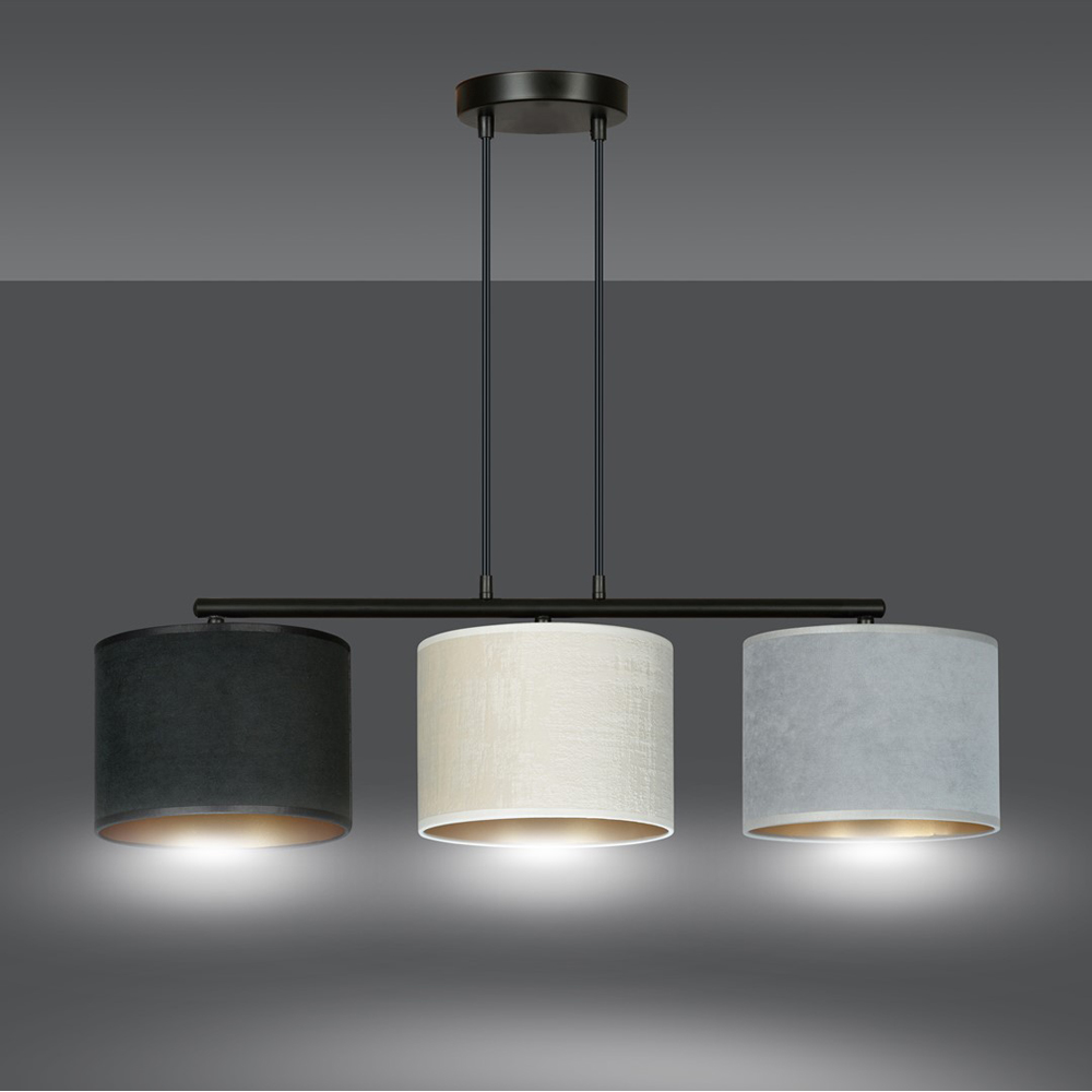 Emibig Hilde 3 Light Black Grey and White Shade Black E27 Ceiling Pendant Light Image 4