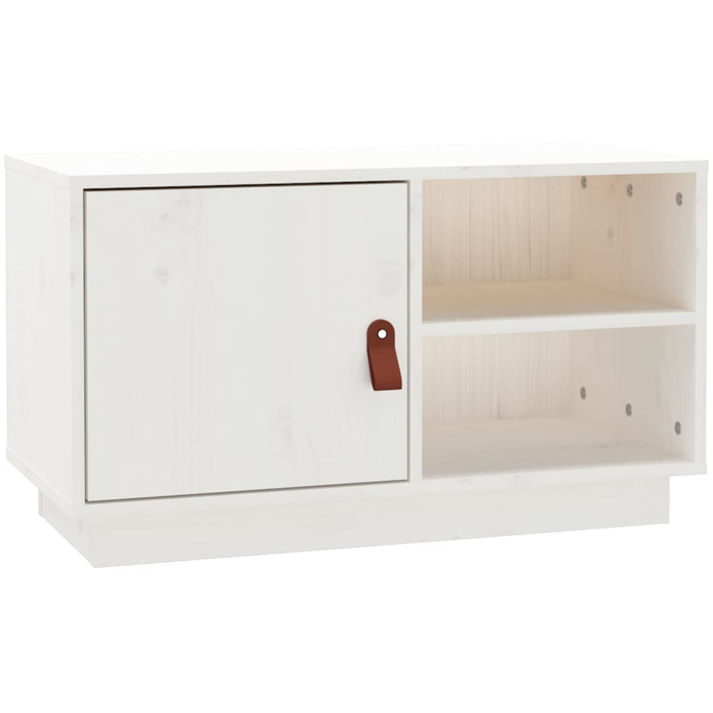 vidaXL Single Door 2 Shelf White Solid Pine Wood TV Cabinet Image 2