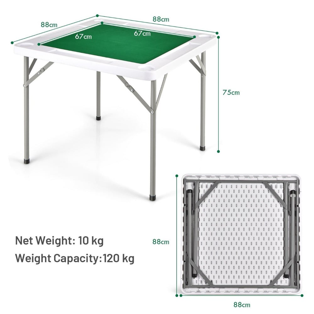 Costway Folding Square Mahjong Table with 4 Cup Holders Image 9