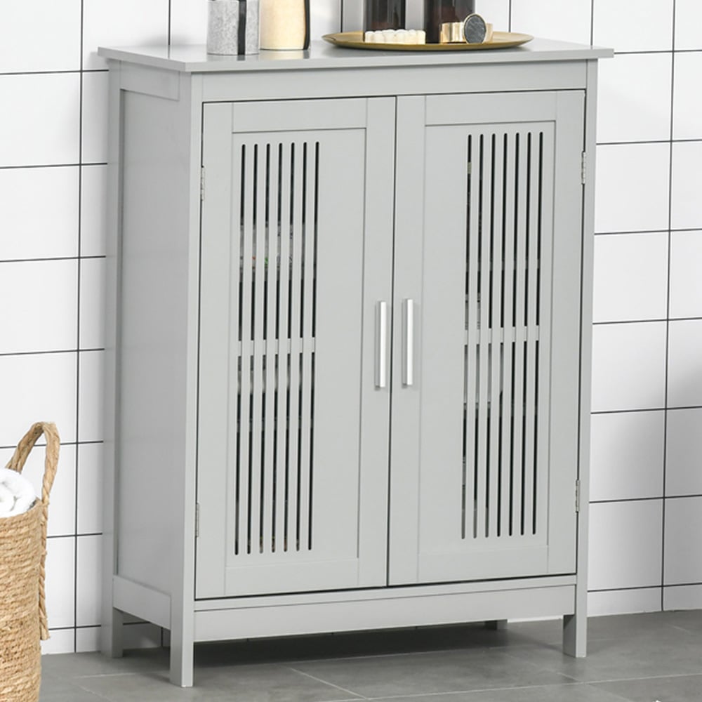 Kleankin 2 Door Grey Freestanding Bathroom Cabinet Image 1