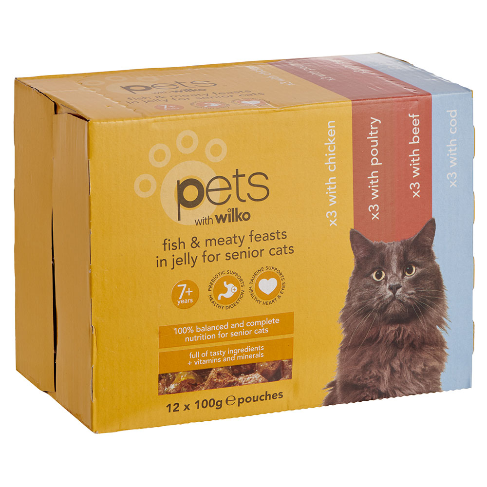 Wilko Fish and Meaty Feasts in Jelly for Senior Cats 100g Case of 4 x 12 Pack Image 3