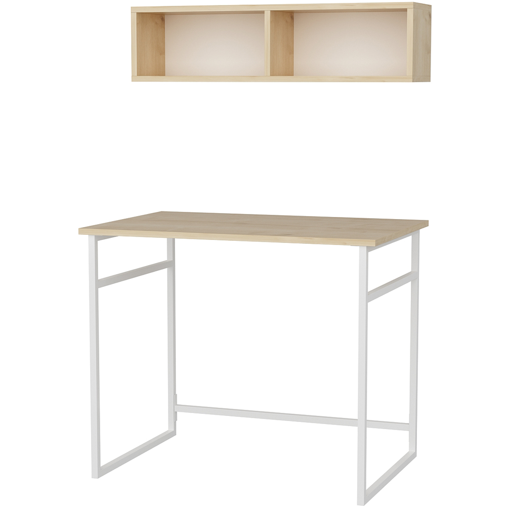 Decorotika Hussum Computer Desk with 2 Section Wall Shelf White and Oak Image 3