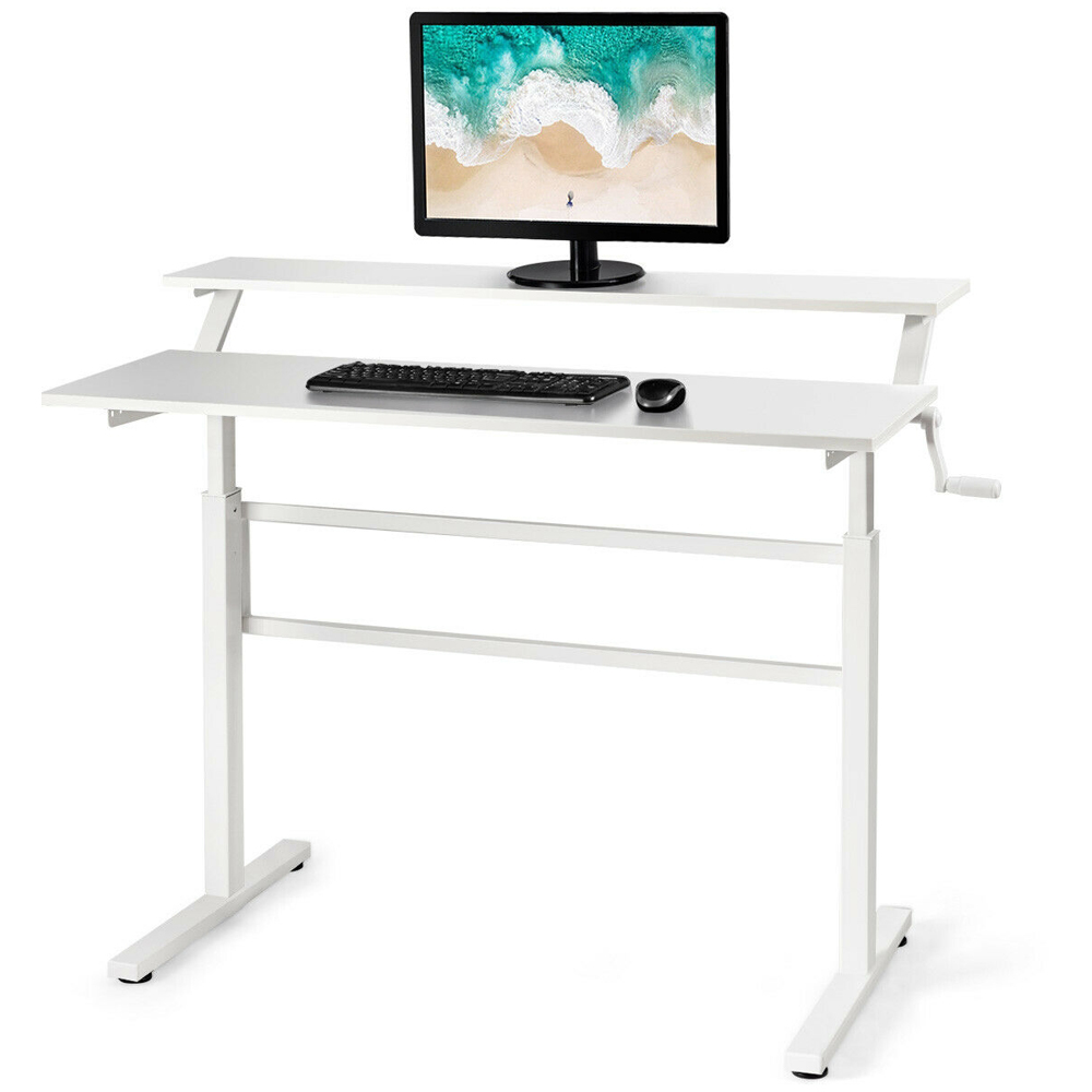 Costway 2 Tier Height Adjustable Standing Desk White Image 4