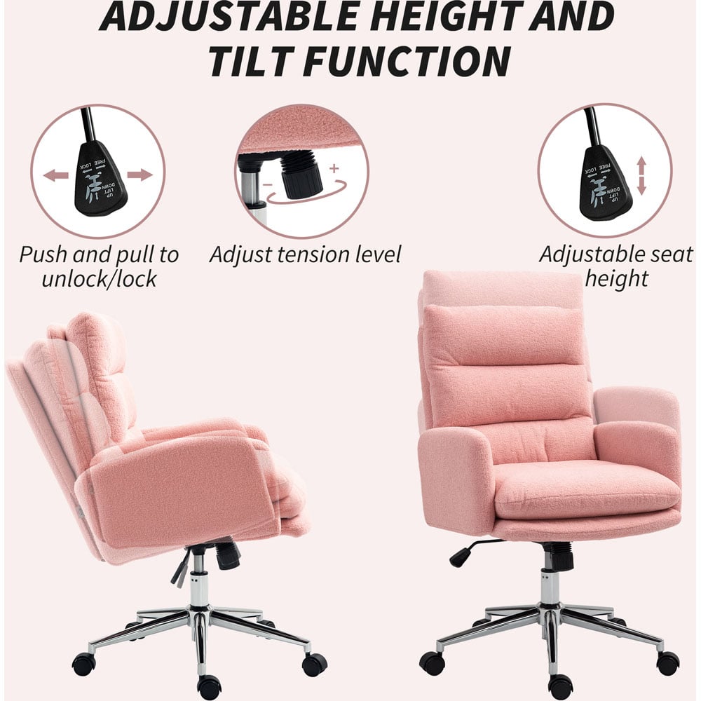 Portland Pink Upholstered Height Adjustable Office Desk Chair Image 5