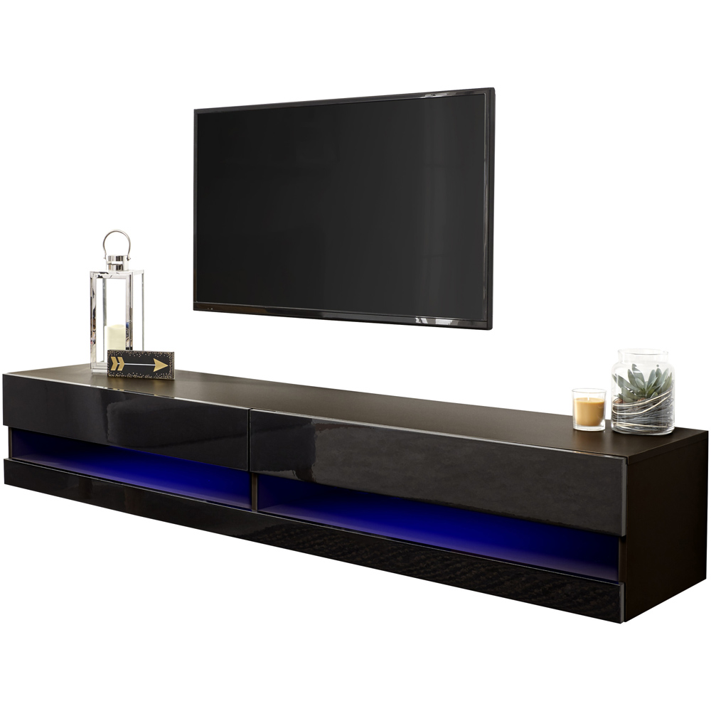 GFW Galicia Black Medium Wall TV Unit with LED Image 2