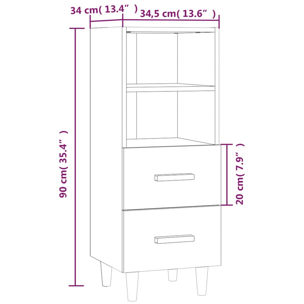 vidaXL 2 Drawer 2 Shelf High Gloss White Sideboard Image 9