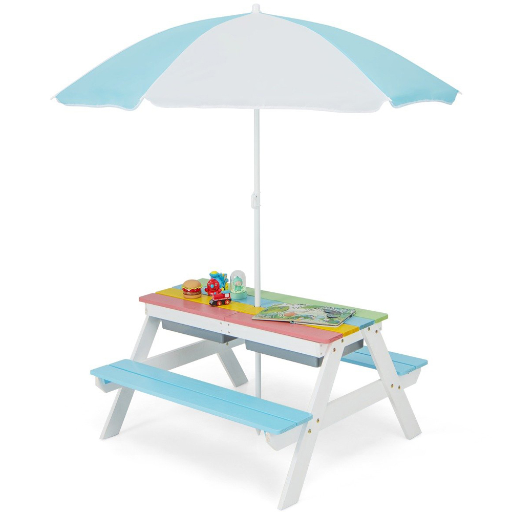 Costway Kids Multicolour Picnic Table with Umbrella Image 2
