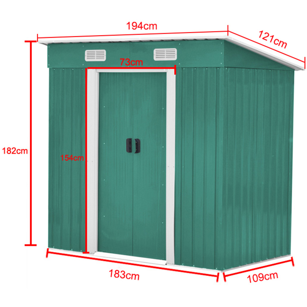 Living and Home 4 x 6ft Double Door Green Metal Garden Shed with Foundation Image 6