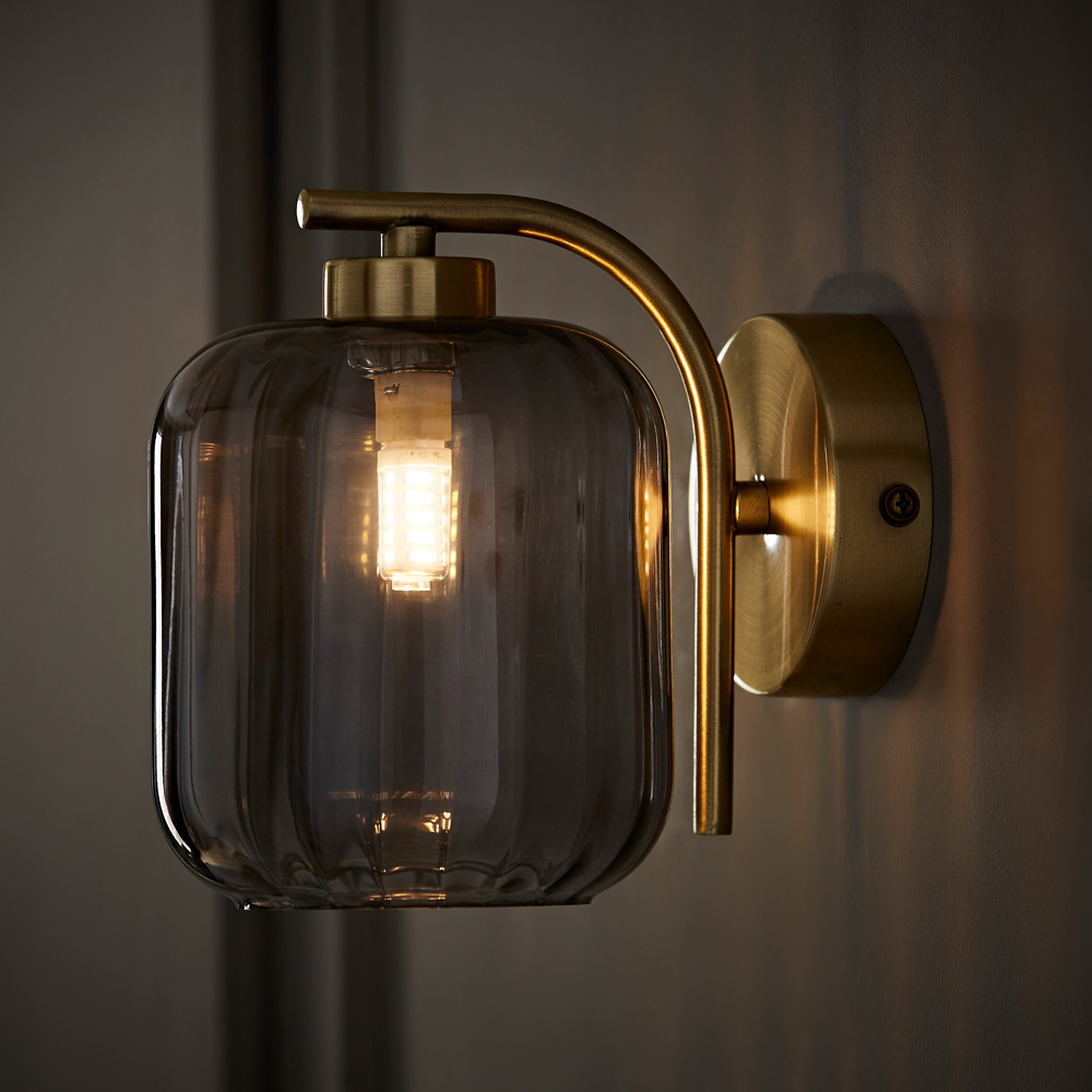 ValueLights Amelie Ribbed Glass Gold Stem LED Wall Lamp Image 2