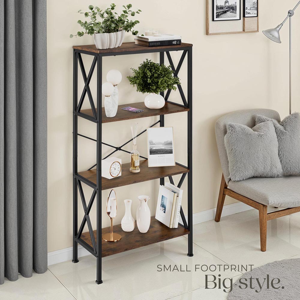 tectake Barry 4 Shelf Industrial Dark Wood Standing Shelving Unit Image 8