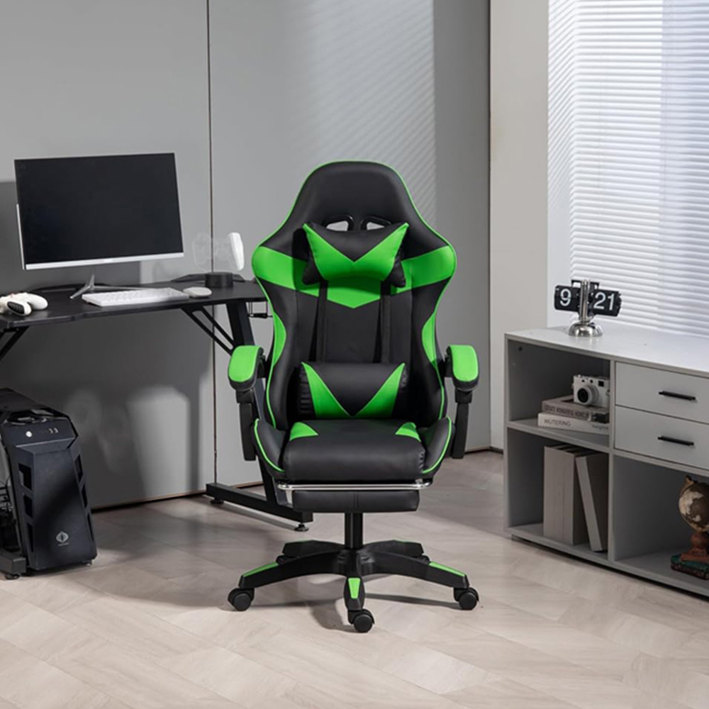 Home Treats Green Reclining Gaming Chair with Massage Cushion and Footrest Image 4