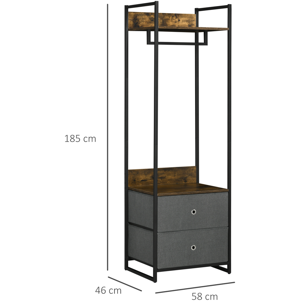 Portland Rustic Brown and Grey Metal Coat Rack with 2 Fabric Boxes Image 3