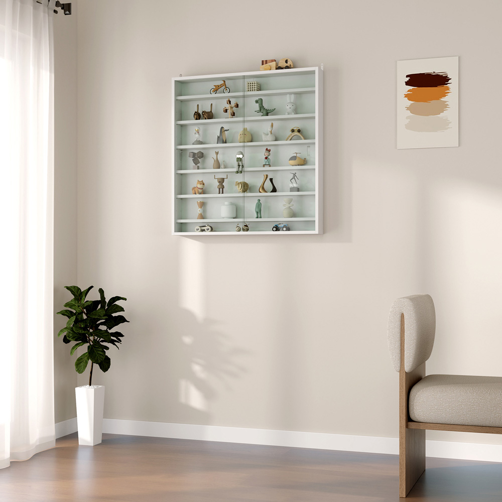 HOMCOM 7-TierWhite Wall Display Cabinet Image 4