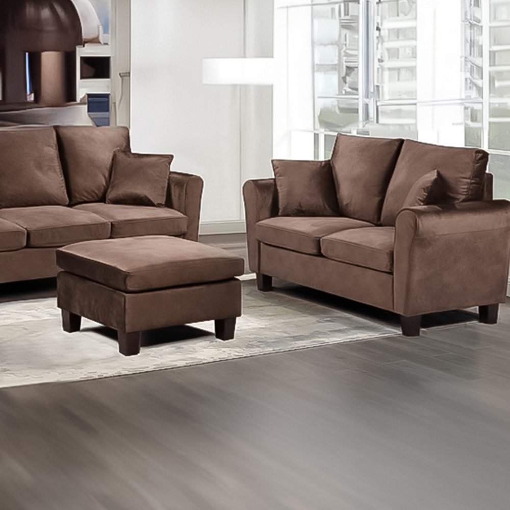 Brooklyn 6 Seater Brown Brushed Velvet Sofa Set Image 3