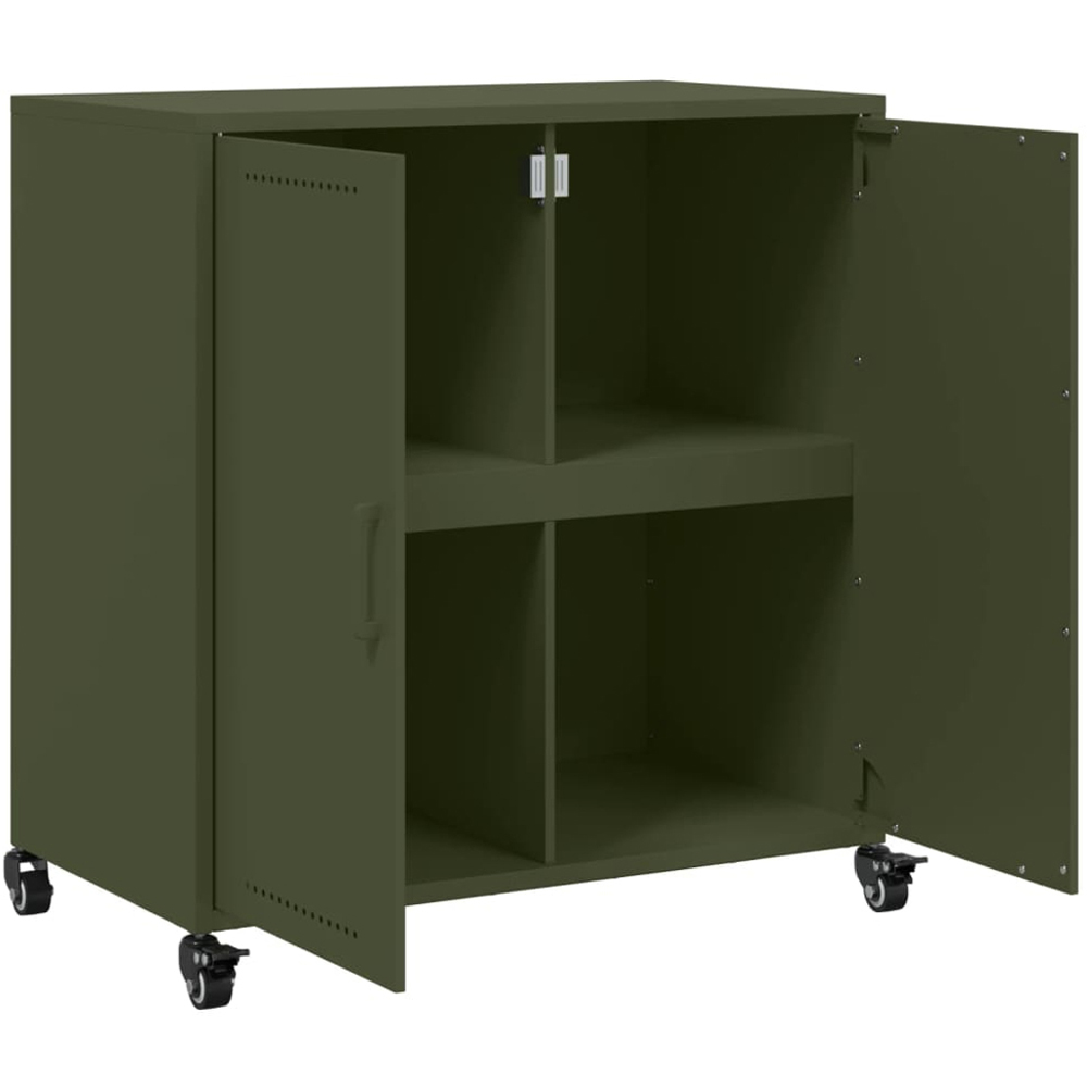 vidaXL 2 Door Olive Green Metal Sideboard with Wheels Image 3