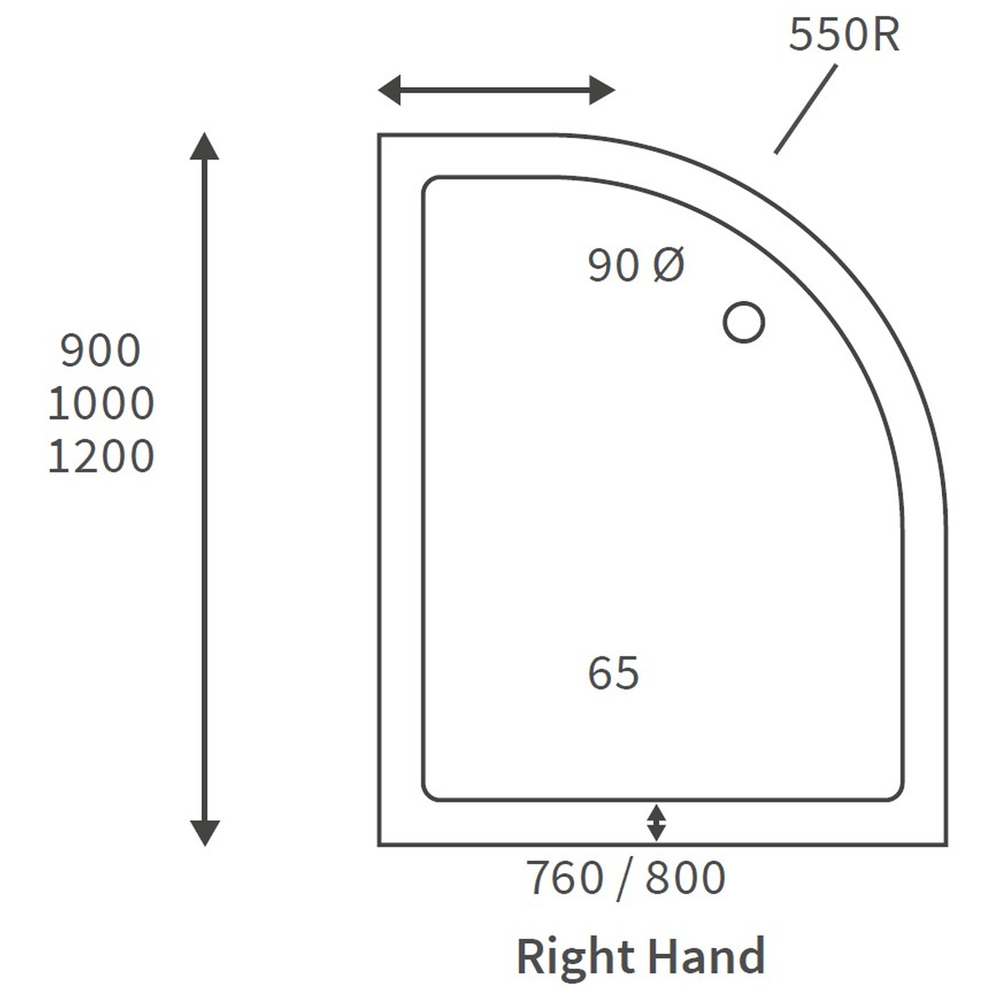 Bathstore Deluxe 45mm White Right Hand Offset Quadrant Shower Tray with Chrome Waste 1200 x 900mm Image 3