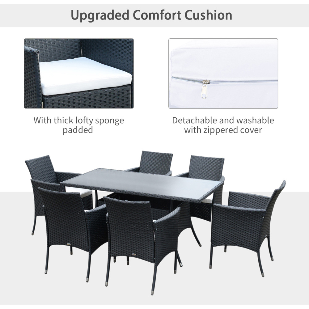 Outsunny 6 Seater Black Rattan Rectangular Garden Dining Set Image 6