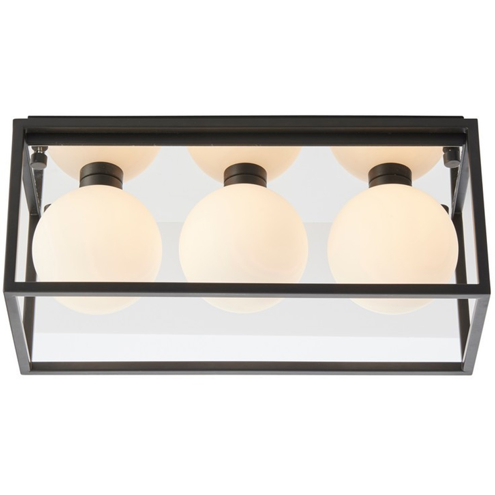 Merano Matera Matt Black and Matt Opal Glass Semi Flush Bathroom 3 Light Ceiling Light Image 3