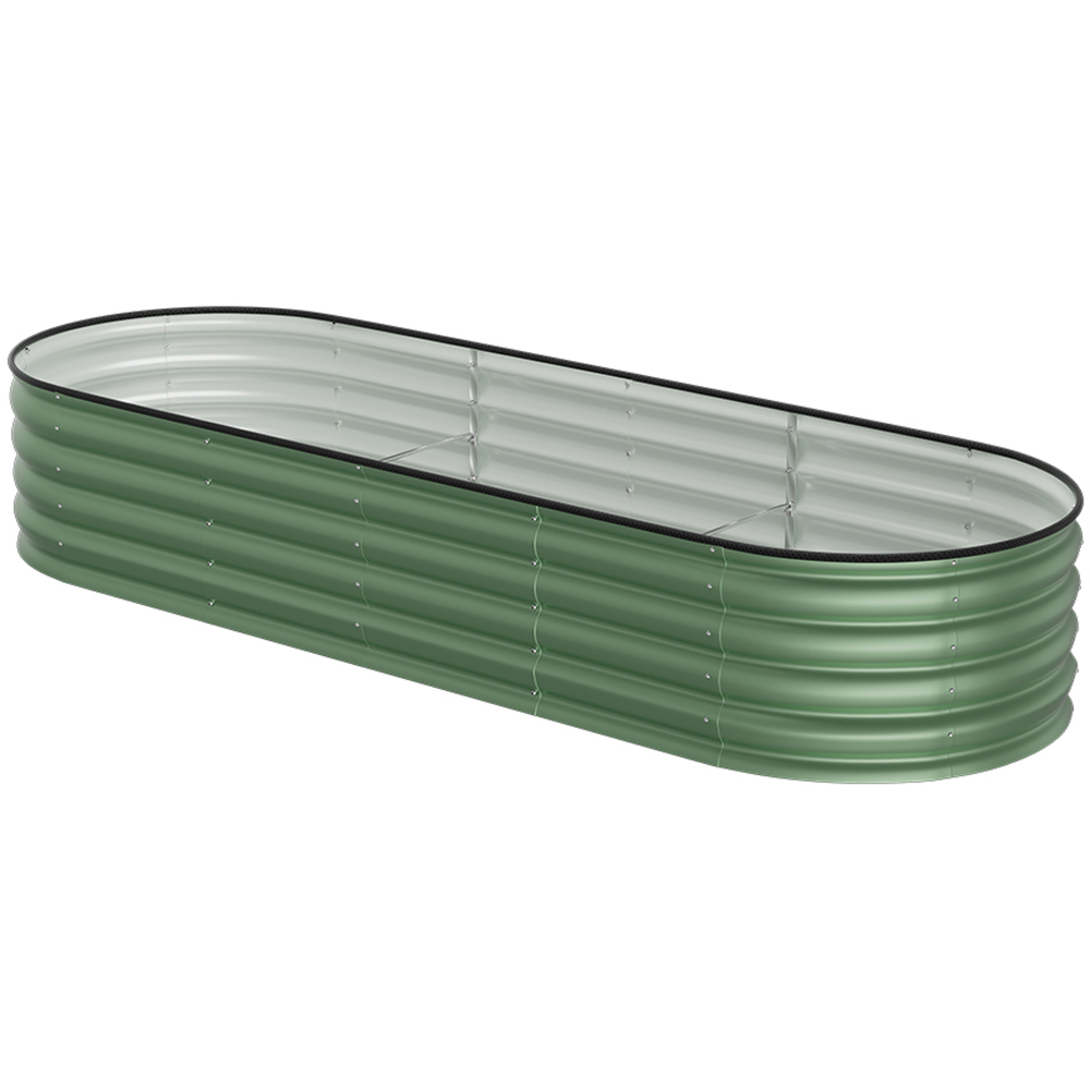 Living and Home Light Green Oval Galvanised Steel Raised Garden Bed 240 x 42cm Image 1