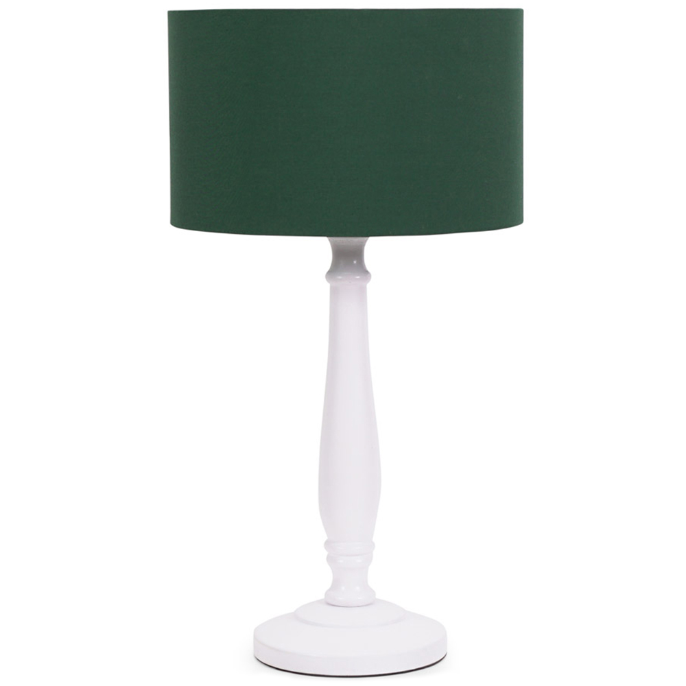 ValueLights Victoria Green Fabric Drum Shade White Wood Traditional LED Table Lamp Image 1