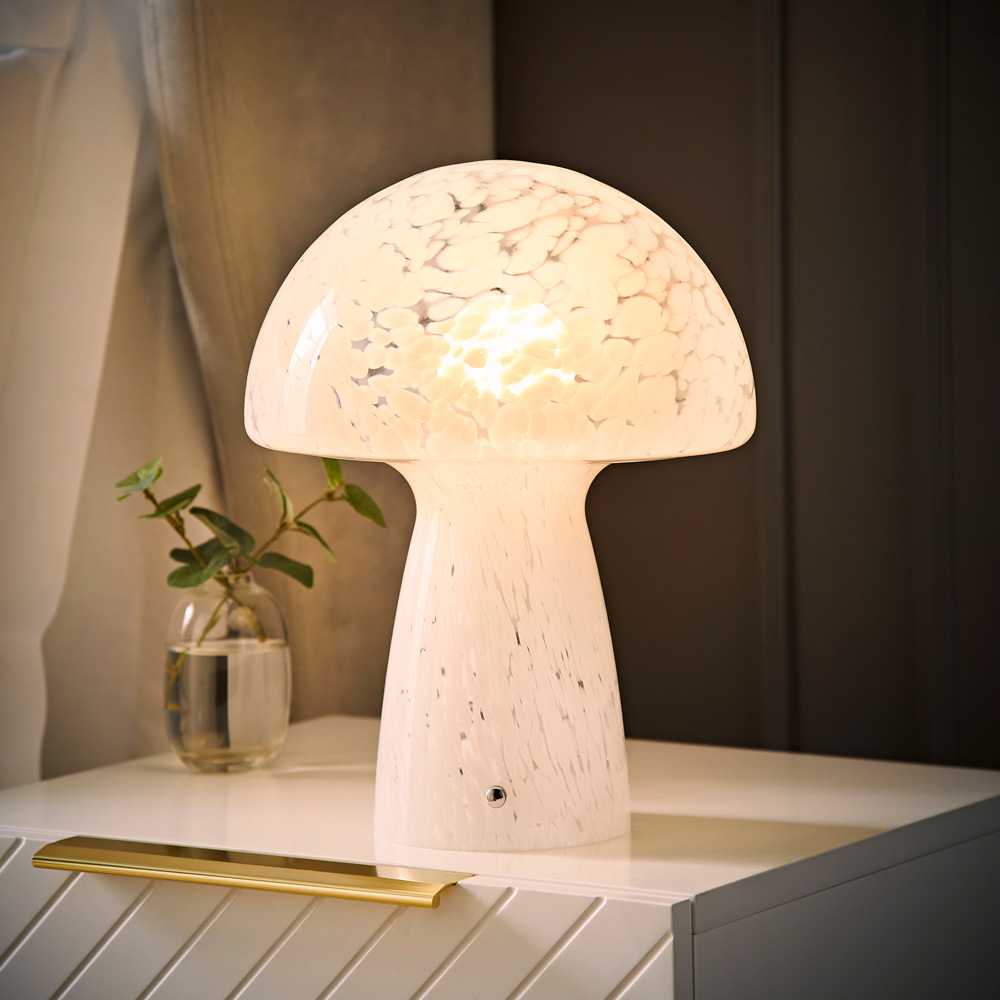 ValueLights Beau White Confetti Mushroom Glass LED Table Lamp Image 2