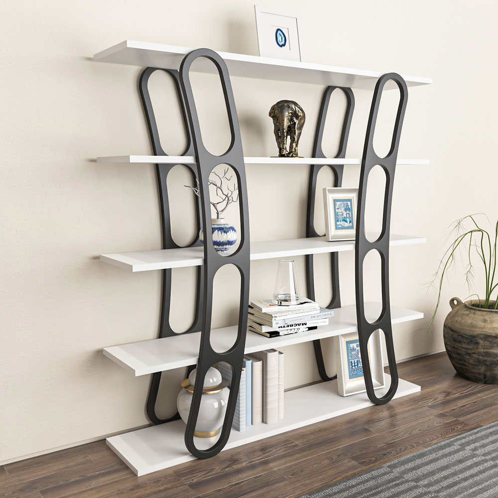 Decorotika Adar 5 Shelf White and Black Bookcase Image 5