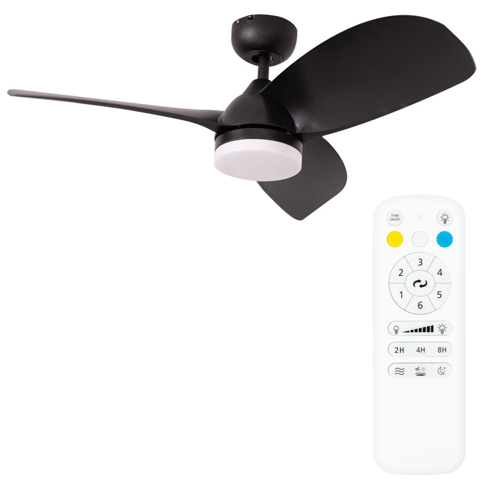 ValueLights Matt Black Ceiling Fan with LED Light and Remote 36 inch Image 1