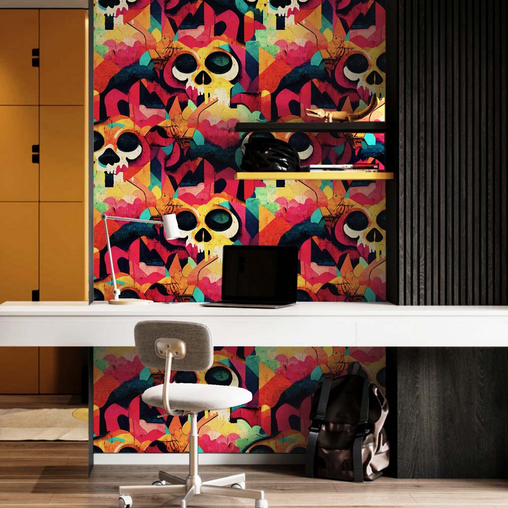 Arthouse Skull Graffiti Multicolour Wallpaper Image 3
