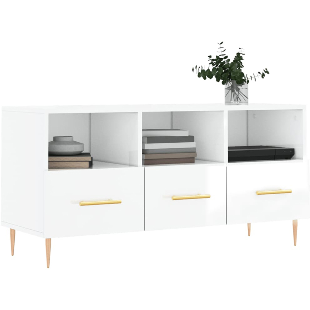 vidaXL 3 Drawer 3 Shelf High Gloss White TV Cabinet Image 3