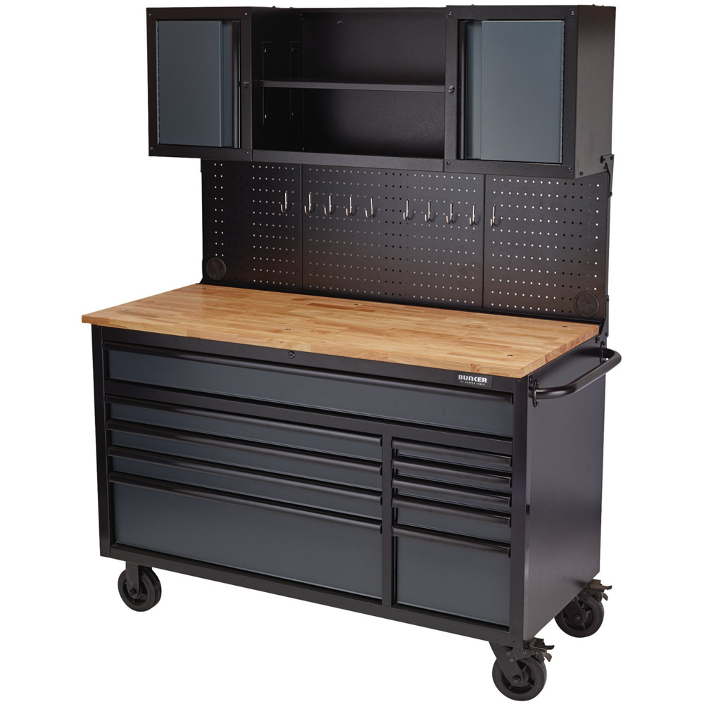 BUNKER 10 Drawer Grey Roller Workstation with Workbench Image 1