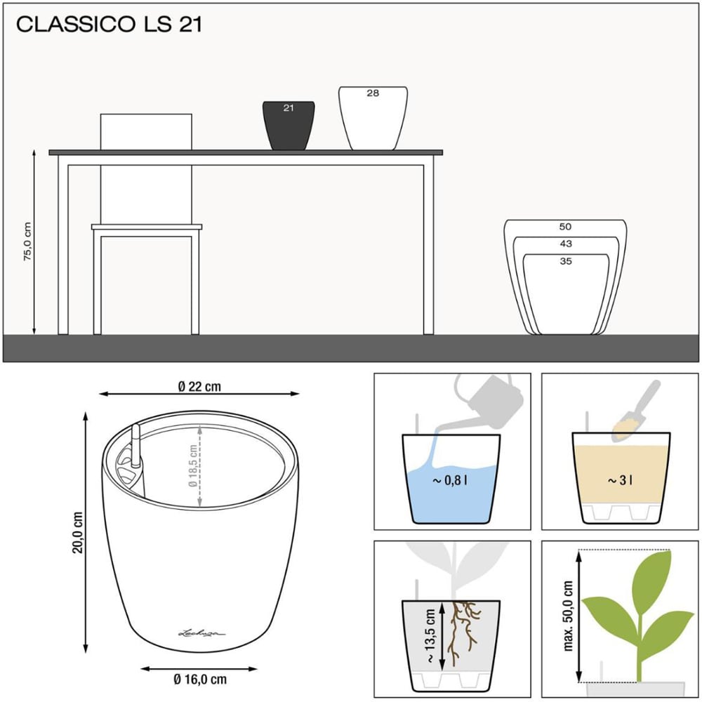 Lechuza Classico Charcoal Polyresin Self Watering Planter 21cm 2 Pack Image 6