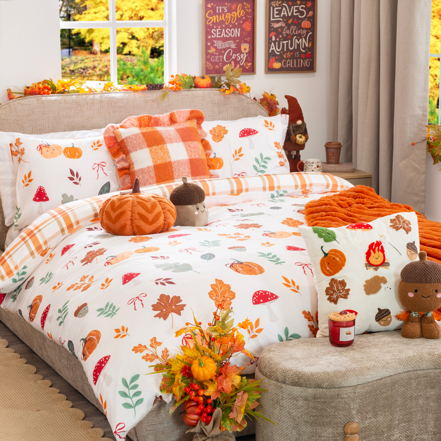 Autumn Friends Duvet Set Rust King Image 2