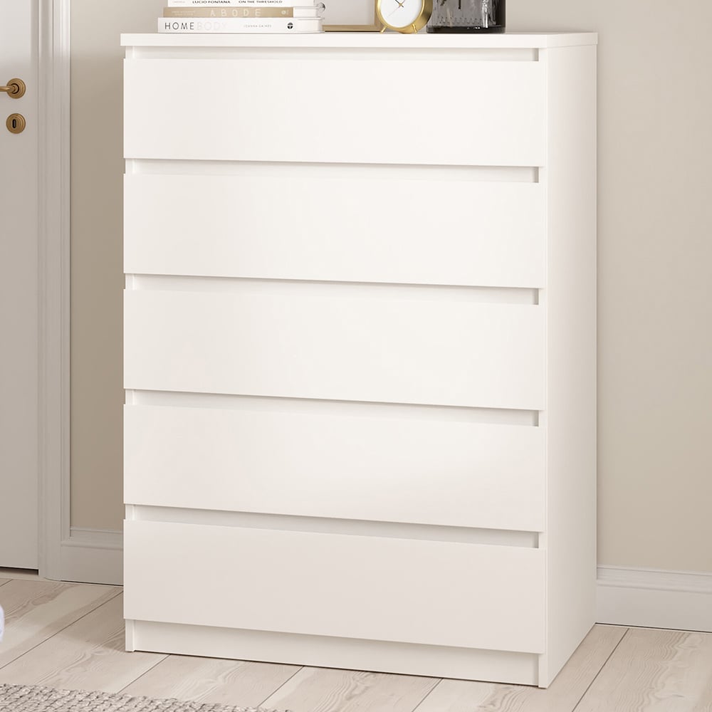 Florence Naia 5 Drawer White Chest of Drawers Image 1