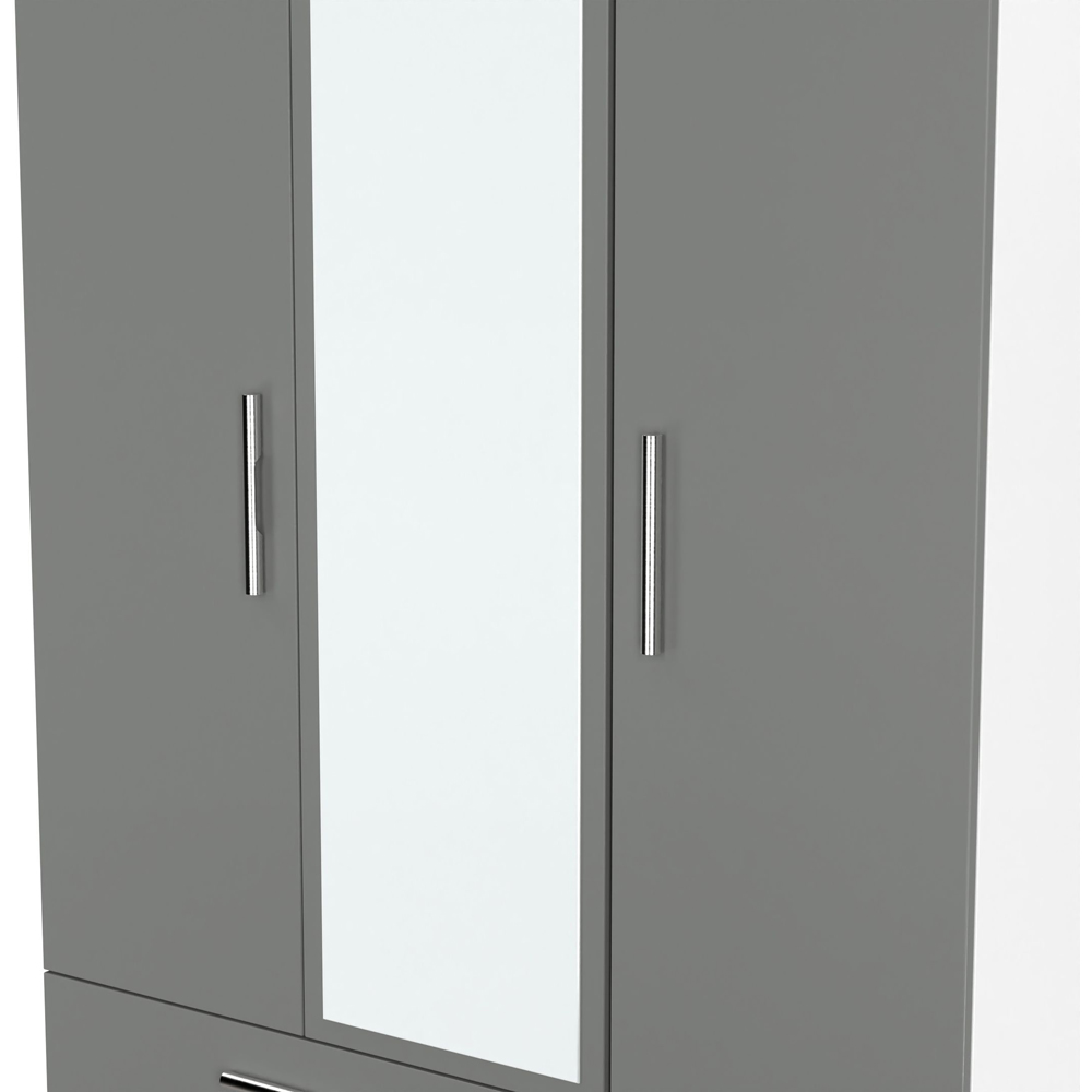Crowndale Contrast 3 Door 2 Drawer Dusk Grey and White Tall Mirrored Wardrobe Ready Assembled Image 5
