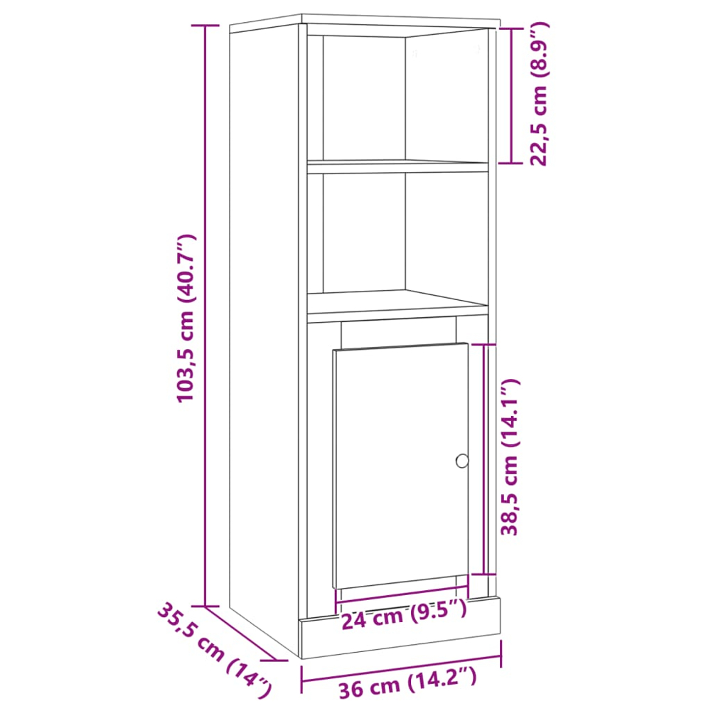 vidaXL Single Door 2 Shelf Old Wood Highboard Image 9