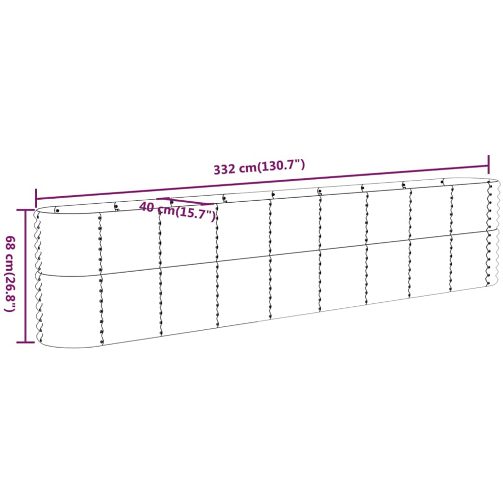 vidaXL Brown Galvanised Steel Raised Garden Bed 68 x 40 x 332cm Image 5