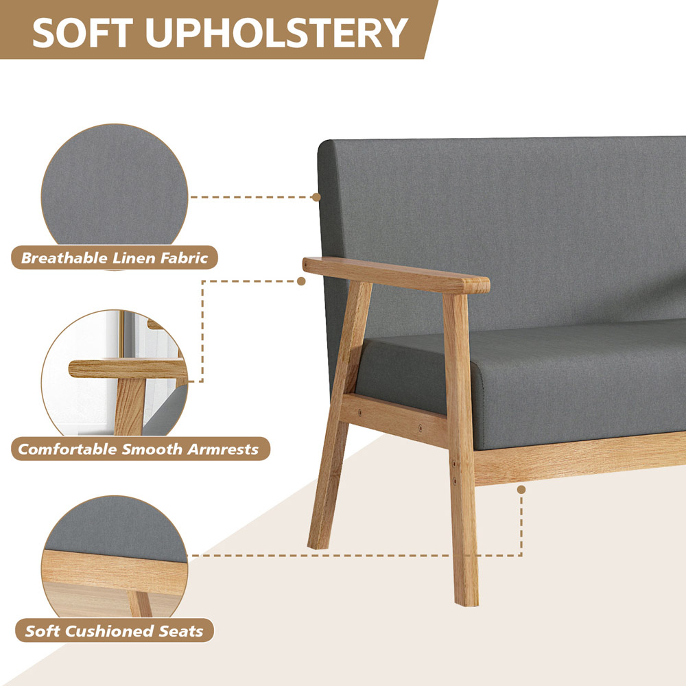 Grey 3 Seater Padded Country Wooden Sofa Image 7