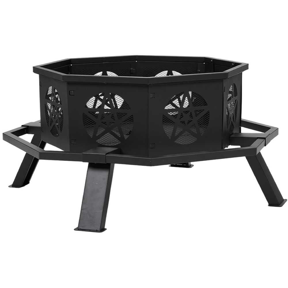 Living and Home Octagonal Metal Wood Burning Garden Fire Pit with Grill Image 2