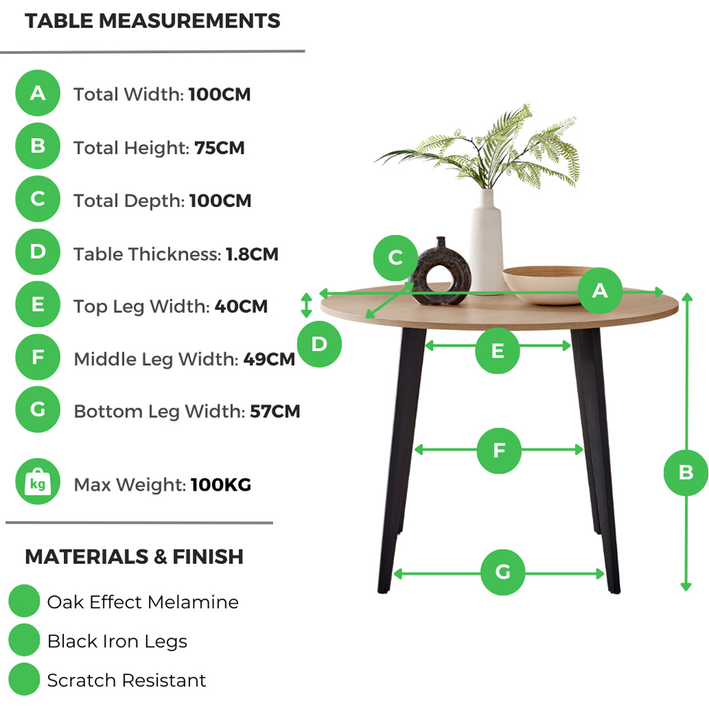 Furniturebox Kimmi 4 Seater Round Dining Table Oak Wood and Black Image 7