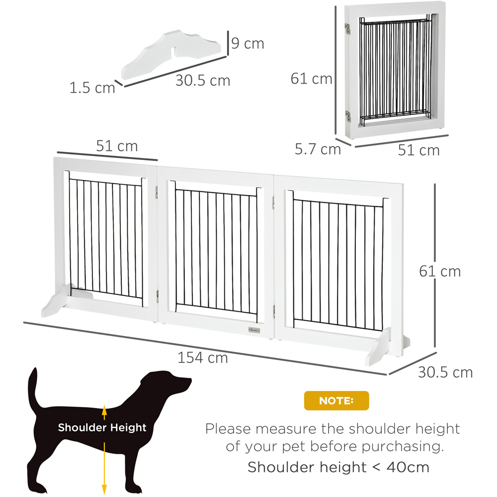 PawHut White 3 Panel Foldable Wooden Small Dog Safety Gate Image 7