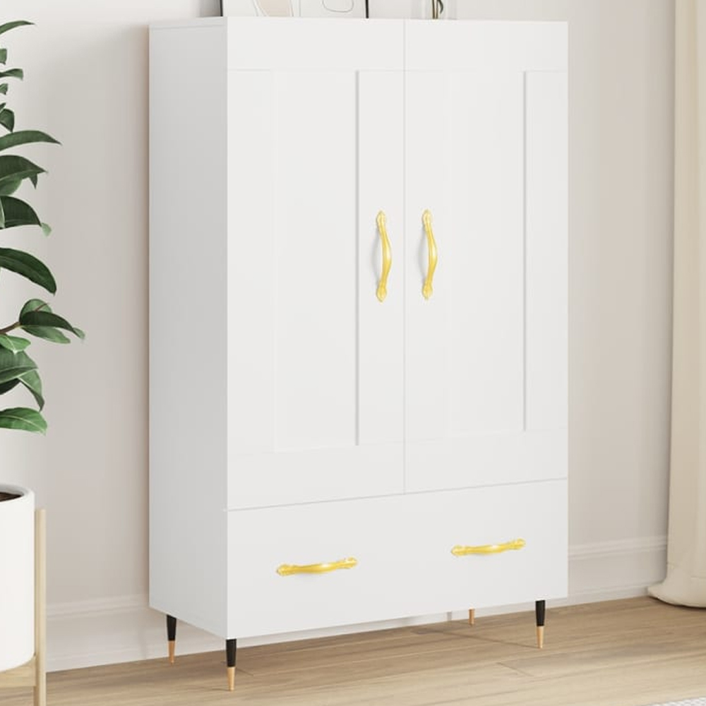 vidaXL 2 Door Single Drawer White Highboard with Gold Handles Image 1