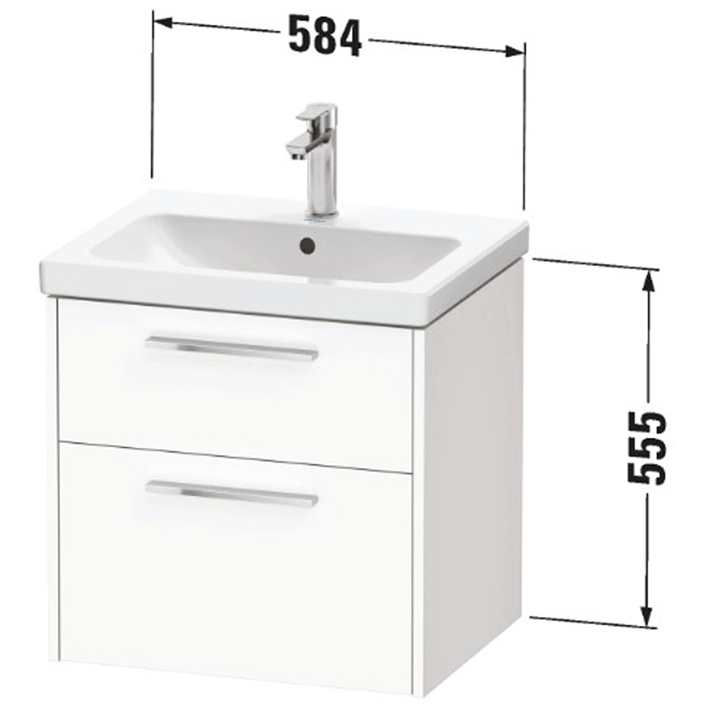 Duravit D-Code 2 Drawer Fjord Green Wall Hung Vanity Unit with Black Handle 584 x 460mm Image 2