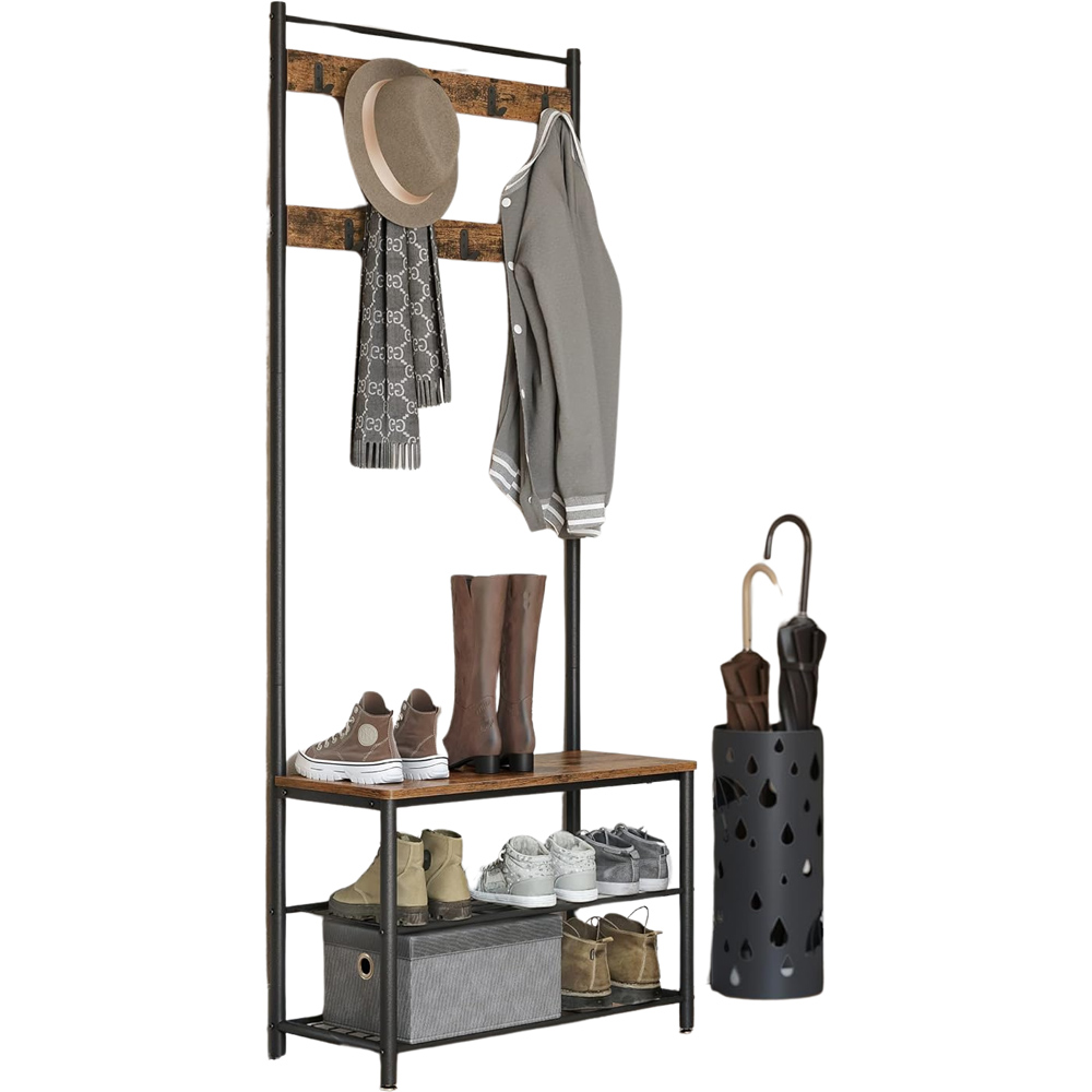 Modcraft 3-in-1 2 Shelf Industrial Coat Stand with Shoe Bench Image 4