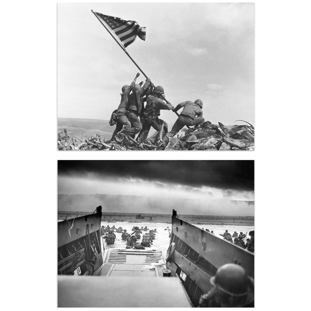 Artery8 Normandy Landings Soldiers Raising Flag Jaws Of Death War Wall Art Print 30 x 41cm 2 Pack Image 1