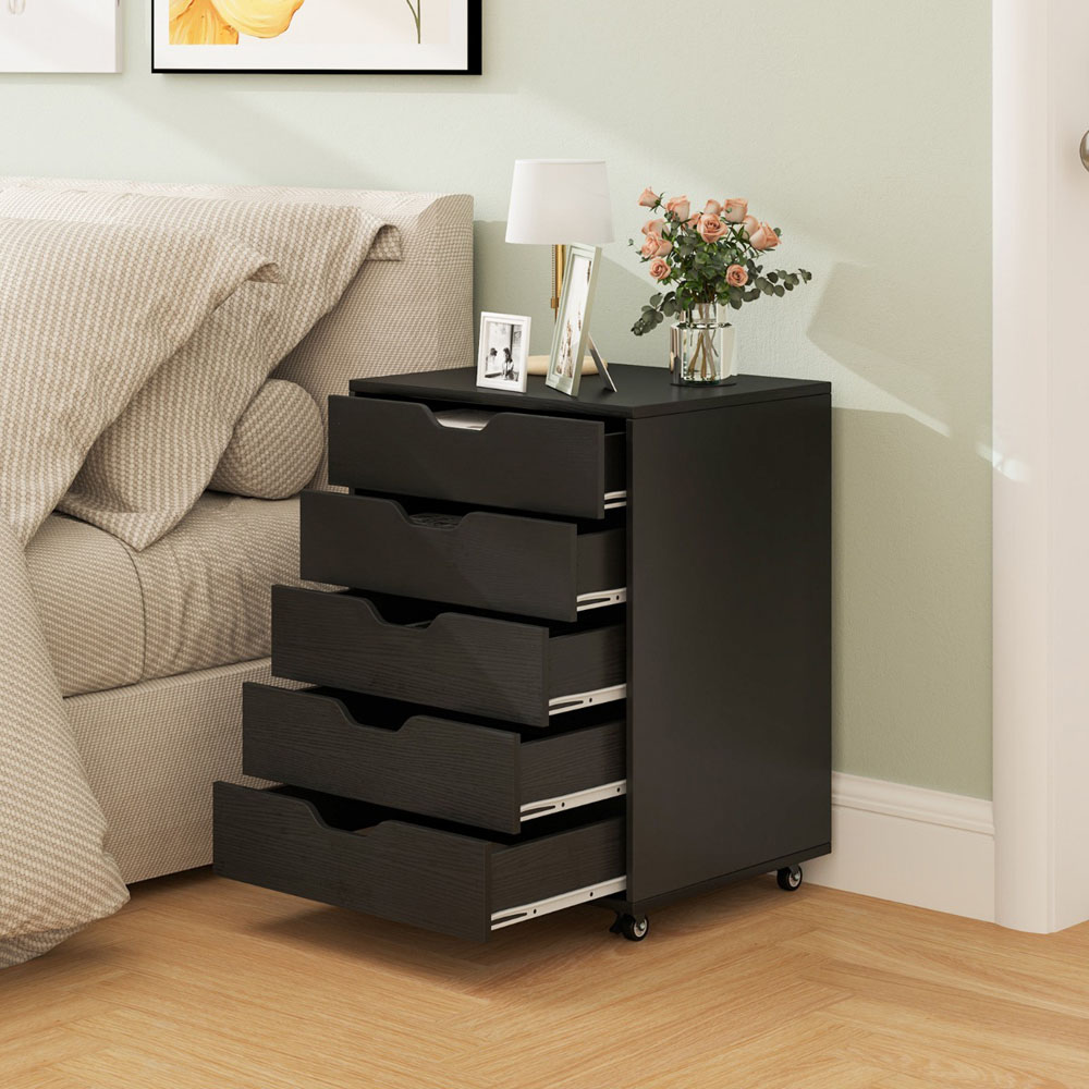 Costway 5 Drawer Black Chest of Drawers with Lockable Wheels Image 8