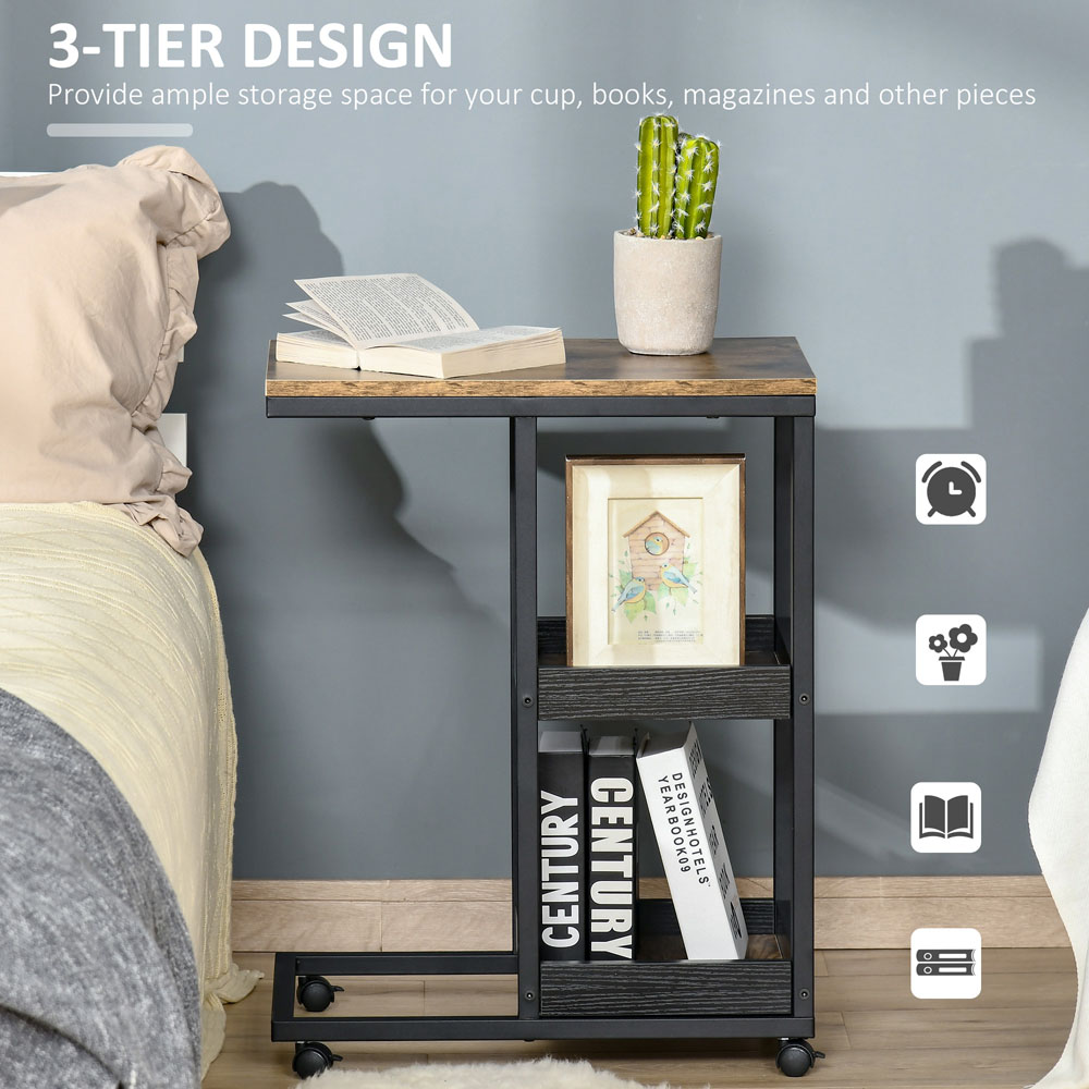 Portland 2 Shelf Brown C Shaped Mobile Side Table Image 5